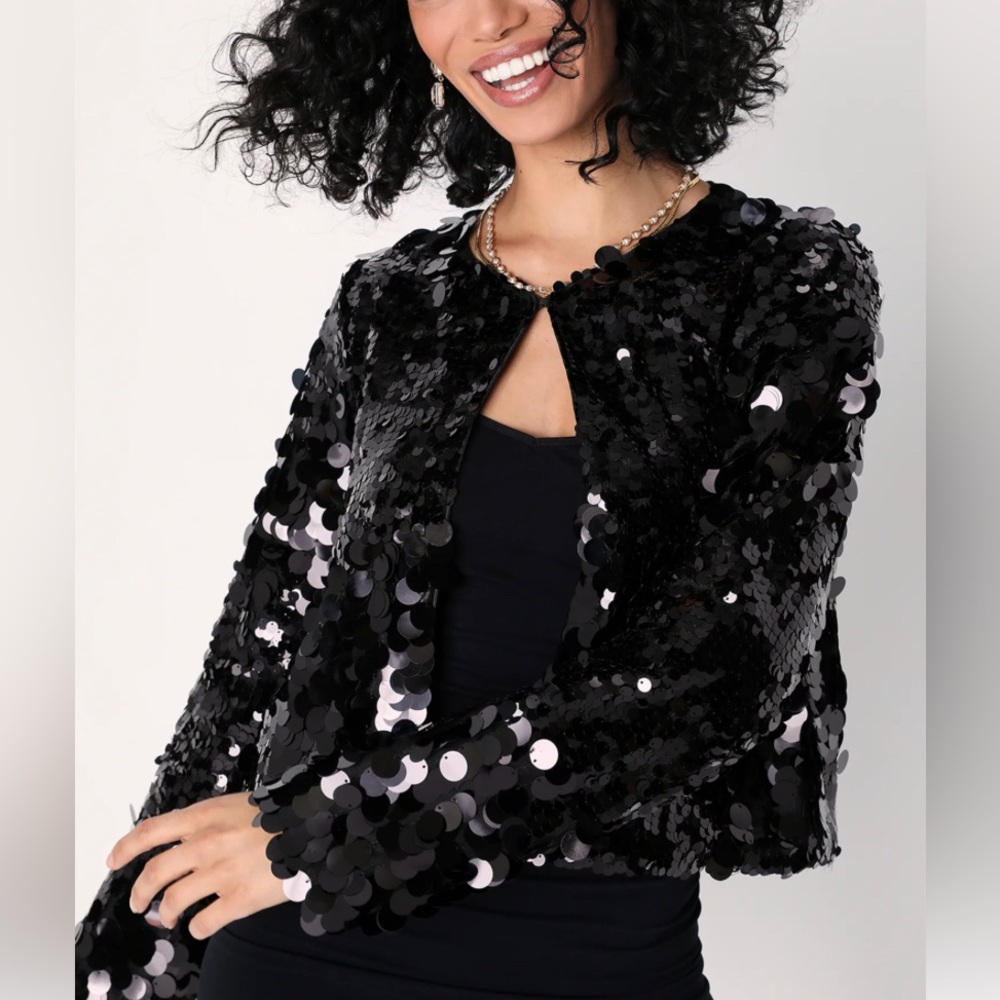 Sequin Again Black Sequin Cropped Shrug Jacket NWT Small